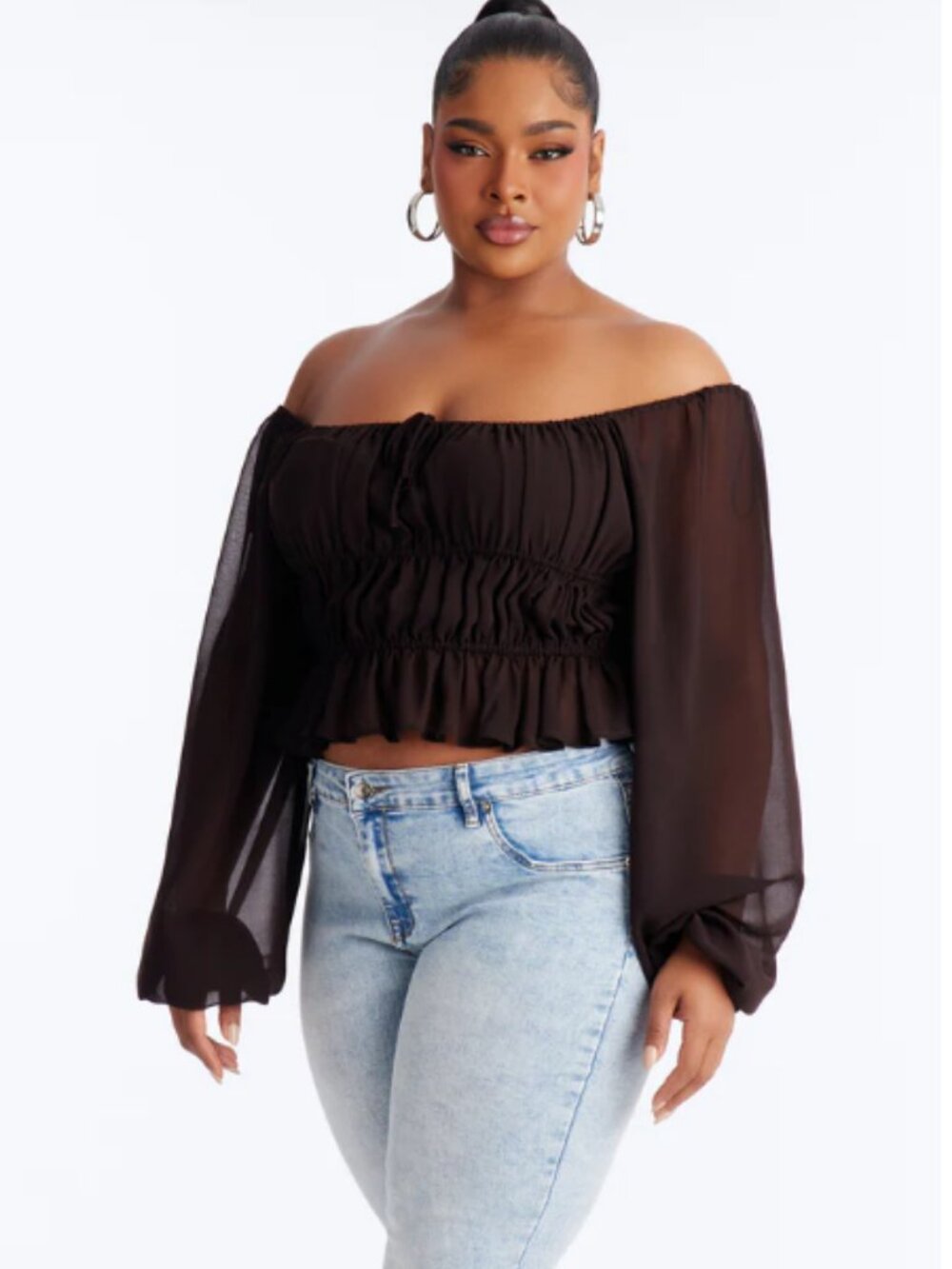 NWT - XL Indie Chiffon Balloon Sleeve Top - Chocolate